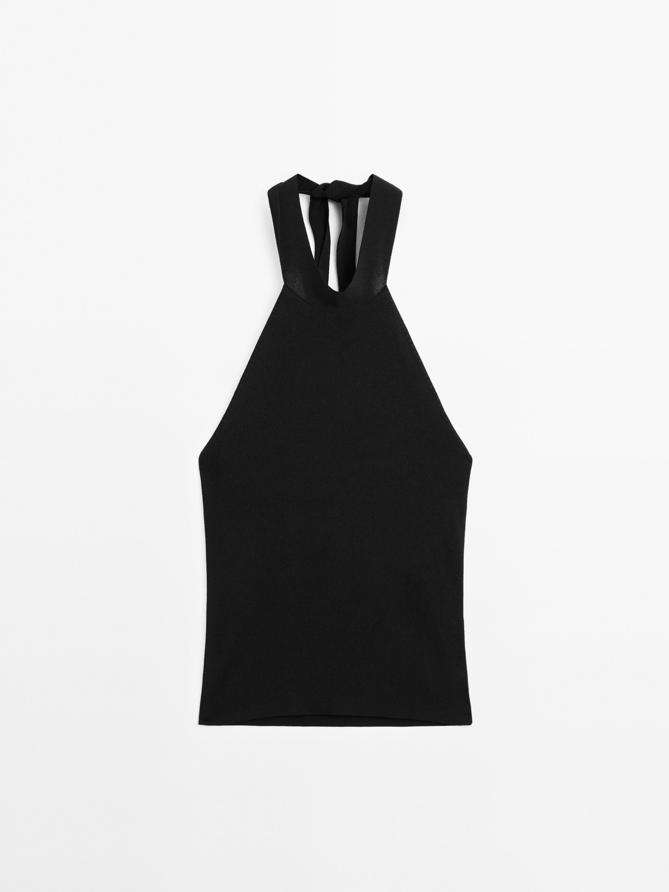 Top à encolure américaine avec col noué